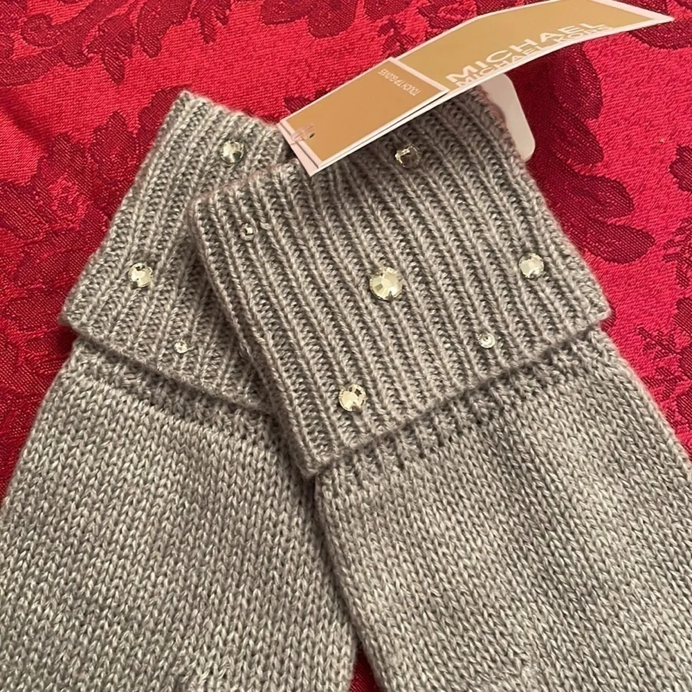 Brand New Michael Kors Embellished Cuff Heather Gray Touchscreen Rhinestones